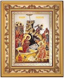 Nativity of Christ, Byzantine Orthodox Icon in Frame 
