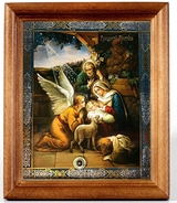 Nativity of Christ Framed Icon with Glass & Stone from Holy Land