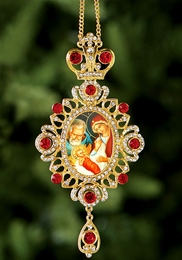 The Holy Family, Jeweled Icon Ornament / Red Crystals