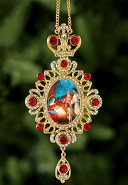 Nativity of Christ, Jeweled Icon Ornament / Red Crystals