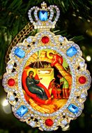 Nativity of Christ, Jeweled  Icon Pendant with Chain