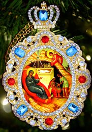 Nativity of Christ, Jeweled  Icon Pendant with Chain