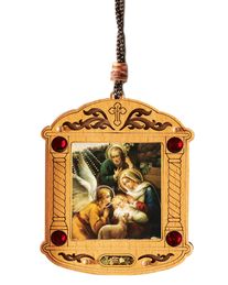 The Nativity, Wooden Icon Shrine Pendant Ornament on Rope