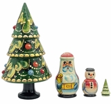 Nested  Wooden  Christmas Tree, Hand Painted, 4 Pieces