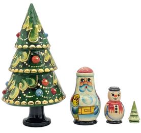 Nested  Wooden  Christmas Tree, Hand Painted, 4 Pieces