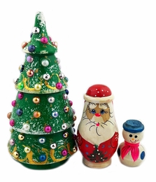 Wooden Nested  Christmas Tree,  Hand Painted, 3 Pieces