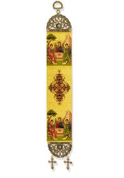 Old Testament Trinity, Textile Art  Tapestry Icon Banner, 13" H