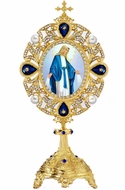Our Lady of Grace, Icon in Pearl Jeweled Shrine - Monstrance Style