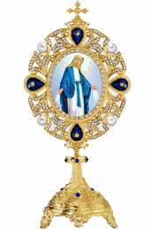 Our Lady of Grace, Icon in Pearl Jeweled Shrine - Monstrance Style