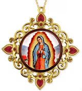 Our Lady of Guadalupe, Jeweled Round Framed Icon with Chain