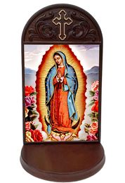 Our Lady of Guadalupe Icon Wooden Shrine With Shelf 