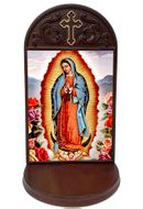 Our Lady of Guadalupe Icon Wooden Shrine With Shelf 