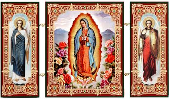 Our Lady of Guadalupe, Icon Triptych with Arch. Michael and Gabriel