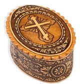 Russian Oval Birch Box with Cross, Keepsake Holder