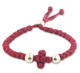 33 Knot Prayer Bracelet with Cross, Adjustable, Burgundy