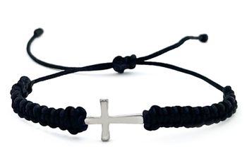 Prayer Bracelet With Metal Cross, Black
