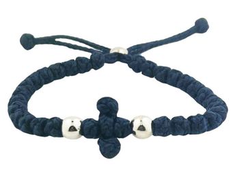 33 Knot Prayer Bracelet with Cross, Adjustable, Light Black