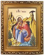 Holy Prophet Elias in Cave, Byzantine Icon in Frame