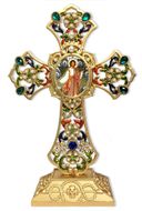 Resurrection of Christ Icon in Filigree Standing Jeweled Cross 