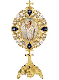 The Resurrection, Icon in Pearl Jeweled Shrine, Blue Crystals