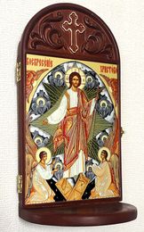Resurrection of Christ Wooden Shrine With Shelf 