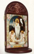 Resurrection of Christ Wooden Shrine With Shelf 