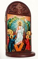 The Resurrection, Decent Into Hell Icon Wooden Shrine With Shelf 