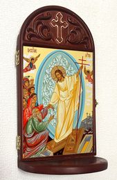 Resurrection of Christ Wooden Shrine With Shelf 