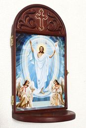 Resurrection of Christ Wooden Shrine With Shelf 