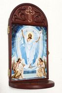 Resurrection of Christ Wooden Shrine With Shelf 