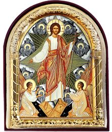 Resurrection of Christ, Arched Orthodox Icon with Stand