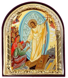 Resurrection of Christ, Arched Orthodox Icon with Stand