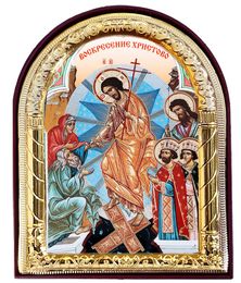 Resurrection of Christ, Arched Orthodox Icon with Stand