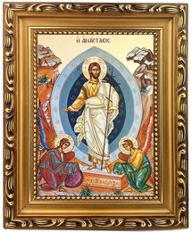 Resurrection of Christ with Angels, Wooden Frame Byzantine Greek Icon