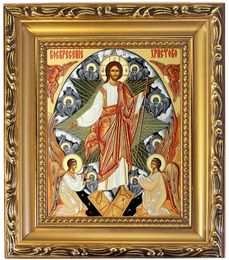 Resurrection of Christ, Wooden Frame Gold Foil Icon with Stand