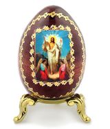 Resurrection of Christ,    Wooden Decoupage Icon Egg With Stand 