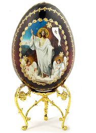 Resurrection of Christ, Wooden Decoupage Icon Egg with Stand