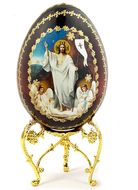 Resurrection of Christ, Wooden Decoupage Icon Egg with Stand