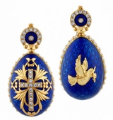 Reversible Egg Pendant "Holy Spirit/Cross", Silver / Gold Plated, Blue