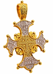  Reversible Orthodox Cross with Lilies, Sterling Silver, Gold Plated