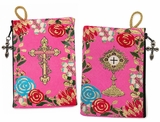 Blessed Sacrament Monstrance and Cross, Tapestry Pouch Case, Pink