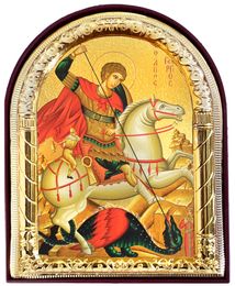 Saint George, Arched Orthodox Icon with Stand