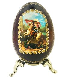 Saint George Icon Egg on Gold Metal Stand