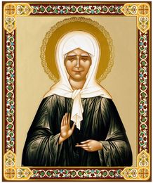 Saint Matrona, Gold Foil Wooden Orthodox Mini Icon