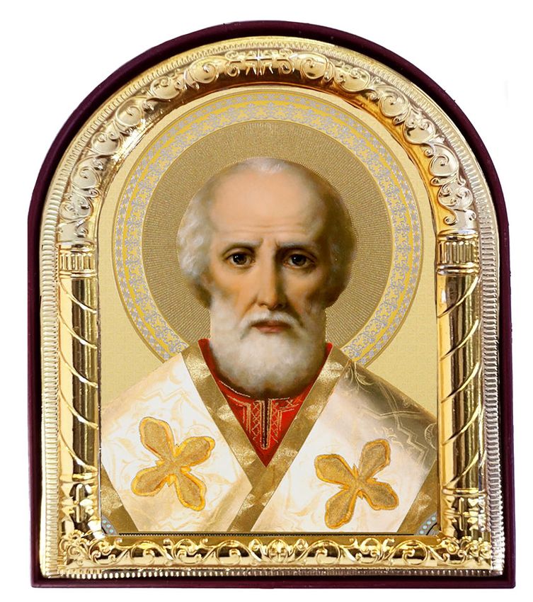 Saint Nicholas the Wonderworker, Arched Orthodox Icon with Stand at