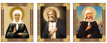 St Matrona, St Seraphim Sarovsky,  St Xenia, Set of 3 Mini Icons