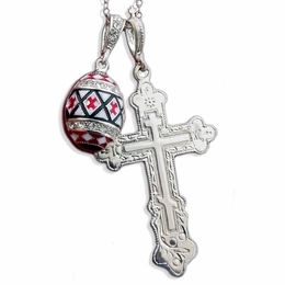 Set of Sterling Silver Cross, Silver  Egg Pendant and Silver Chain