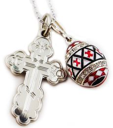 Set of Sterling Silver Cross, Silver  Egg Pendant and Chain