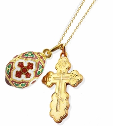 Set of  Sterling Silver Gold Plated Cross, Egg Pendant & Chain