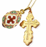 Set of  Sterling Silver Gold Plated Cross, Egg Pendant & Chain